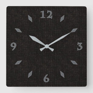 Black textured solid colour square wall clock