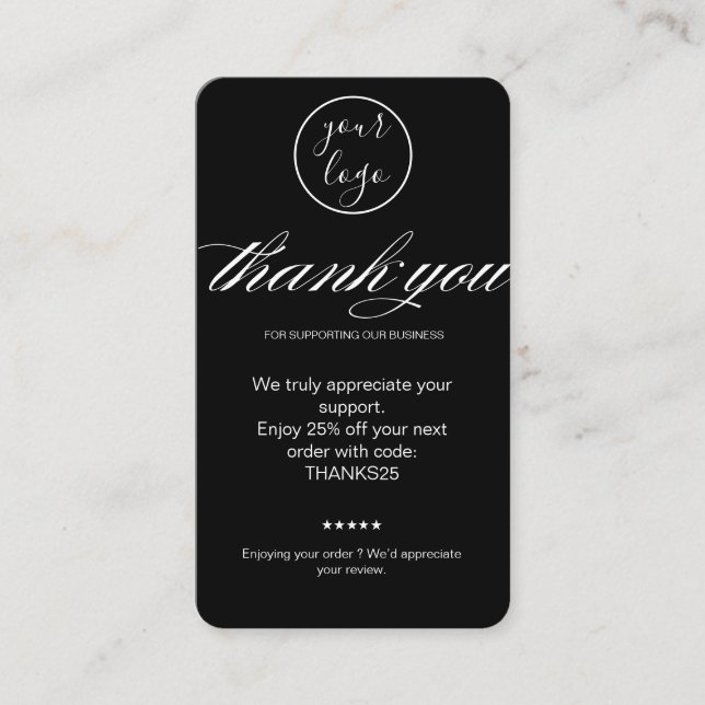black Thank You Card Discount Code Review Business (Front)