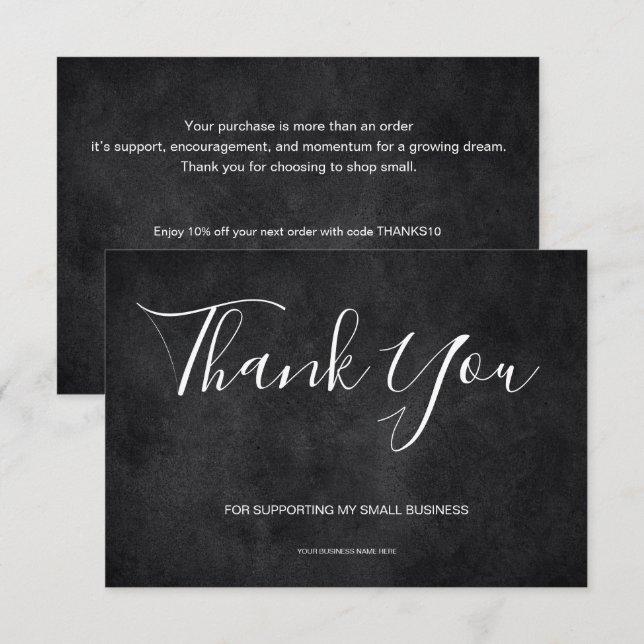Black Thank You Card Discount Small Business (Front/Back)