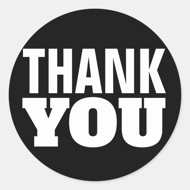 Black Thank You Classic Round Sticker (Front)