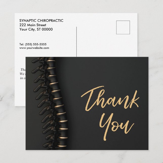 Black Thank You For Referral Chiropractic Postcard (Front/Back)