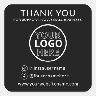 Black Thank You For Supporting Small Business Logo Square Sticker