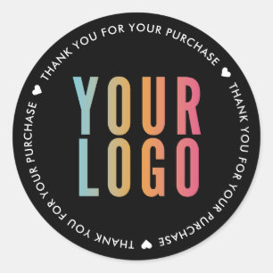 Black Thank You For Your Purchase Business Logo Classic Round Sticker