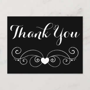Black Thank You Heart Wedding ,Party Bridal Shower Postcard