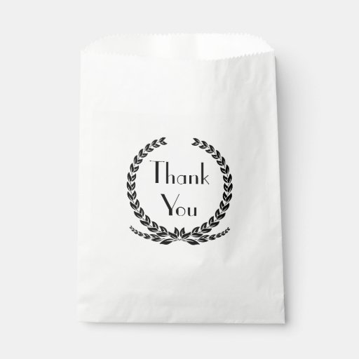 Image of Black Thank You Laurel Leaf Wreath Wedding Party Favour Bags