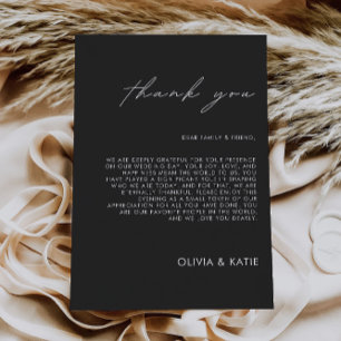 Black Thank You Letter, Napkin Note  Menu