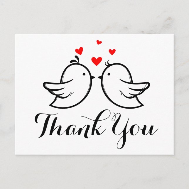 Black Thank You Lovebirds - Wedding, Bridal Shower Postcard (Front)