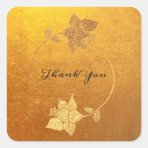 Black Thank You Monogram Gold Kraft Floral Wreath Square Sticker