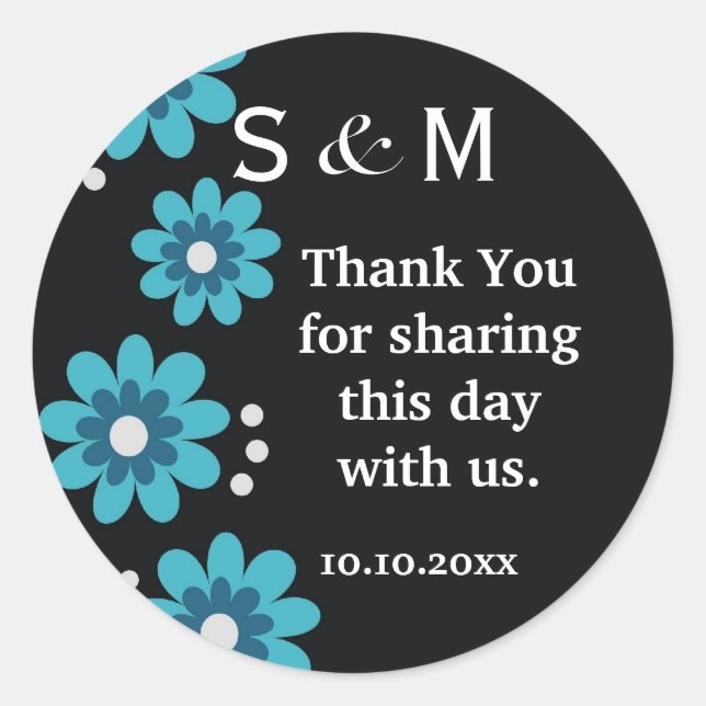 Black Thank You Monogram  Wedding Stickers (Front)