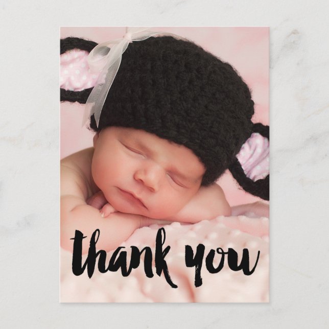 Black Thank You Photo Baby Birth Announcement Postcard (Front)