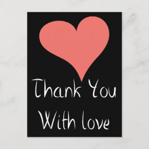 "Black Thank You Pink Heart Love Postcard