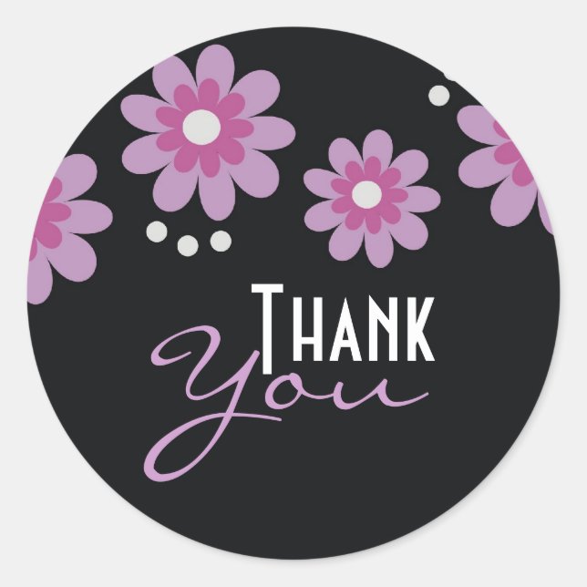 Black Thank You Stickers - Lavender Flowers (Front)