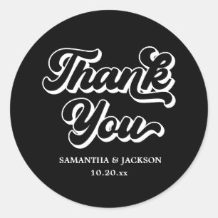 Black Thank You Wedding Favour Classic Round Sticker