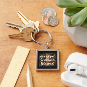 Black Thankful Grateful Blessed Key Ring