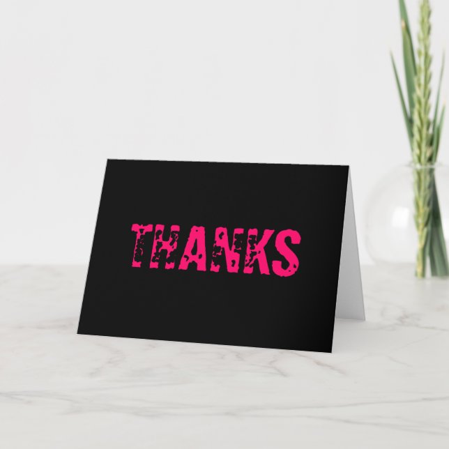Black "Thanks" Thank You Card W/ Hot Pink Text (Front)