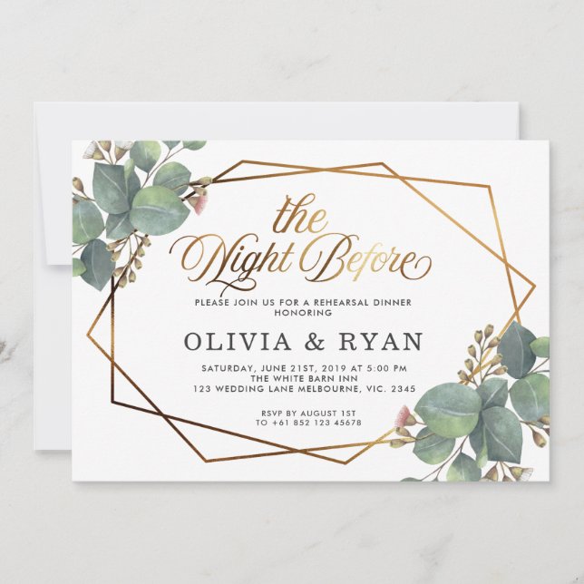 Black the night before geo eucalyptus invitation (Front)