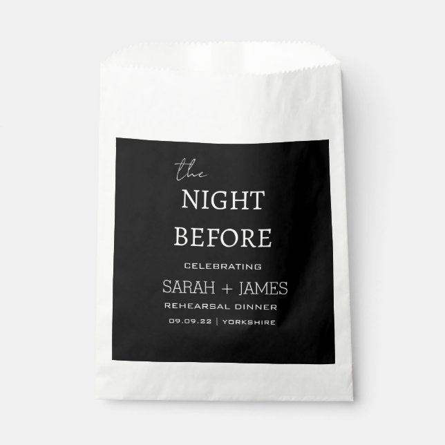 Black the Night Before Rehearsal Dinner Wedding  Favour Bags (Front)