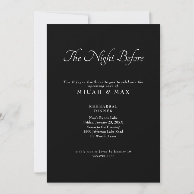Black The Night Before Wedding Rehearsal  Invitation (Front)