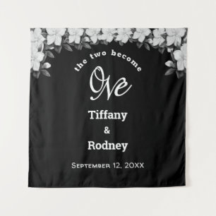 Black, The Two Become One Floral Wedding Tapestry