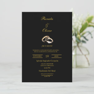 Black theme wedding ring Spanish Wedding Invitation