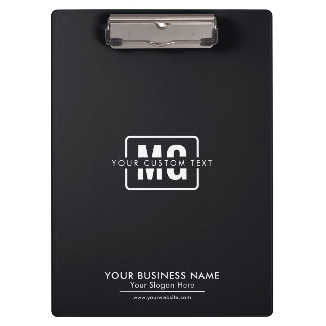 Black Themed Initial Letter Monogram Business Clipboard (Front)