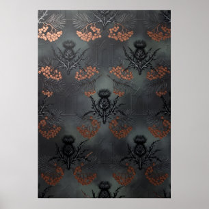 Black Thistle Rowan Pine Scottish Pattern Poster
