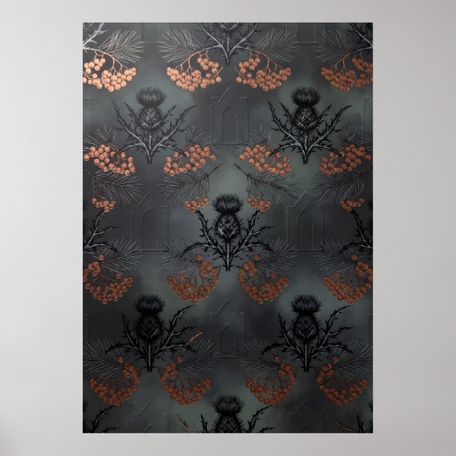 Black Thistle Rowan Pine Scottish Pattern Poster (Front)