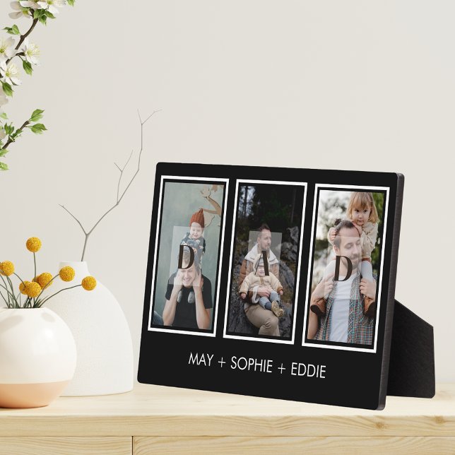 Black Three (3) Photos Father's Day Family Names  Plaque (Creator Uploaded)