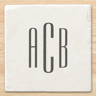 Black Three Letter Monogram Stone Coaster