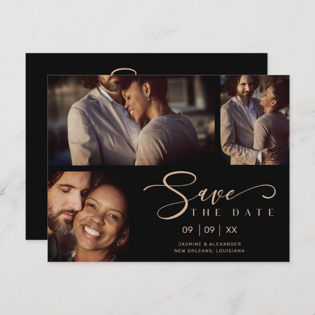 Black Three Photos Collage Wedding Funny Script (Front/Back)