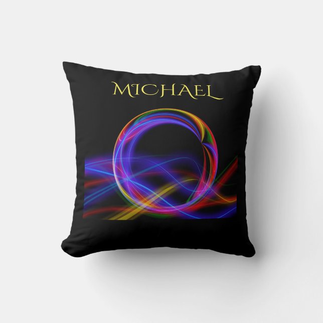 Black throw pillow with multi colours & custom nam (Front)