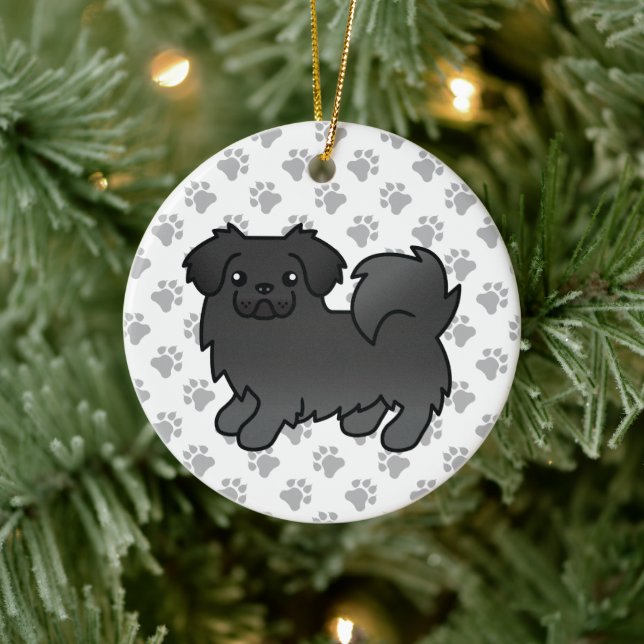 Black Tibetan Spaniel Cute Cartoon Dog Ceramic Tree Decoration (Tree)