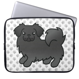 Black Tibetan Spaniel Cute Cartoon Dog & Paws Laptop Sleeve
