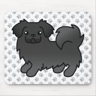 Black Tibetan Spaniel Cute Cartoon Dog & Paws Mouse Mat