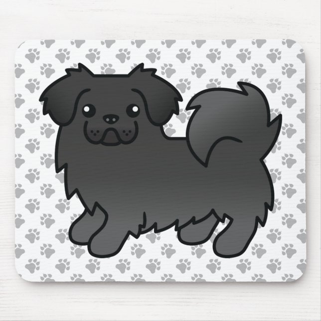 Black Tibetan Spaniel Cute Cartoon Dog & Paws Mouse Mat (Front)