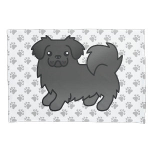 Black Tibetan Spaniel Cute Cartoon Dog & Paws Pillowcase