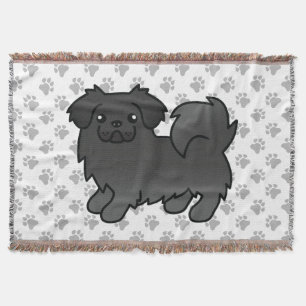 Black Tibetan Spaniel Cute Cartoon Dog Throw Blanket