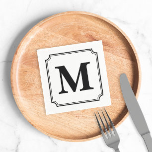 Black Ticket Border Monogram Napkin