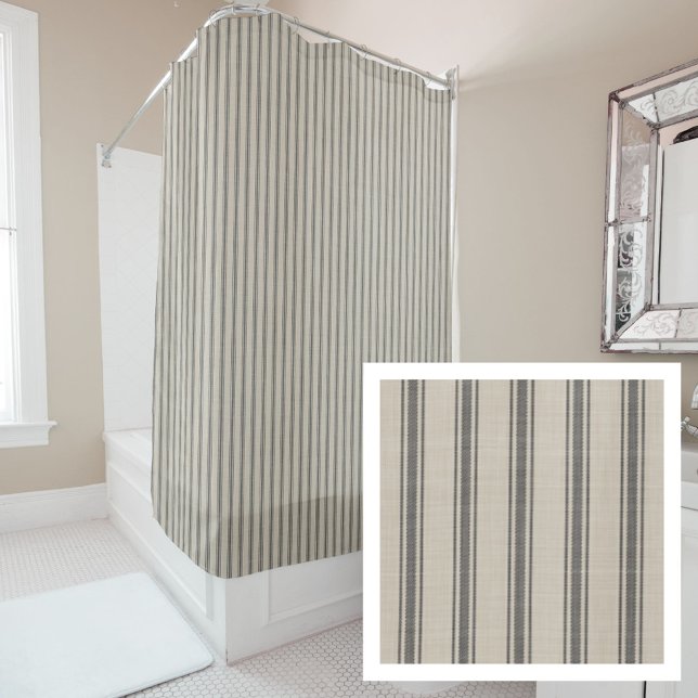 Black Ticking Stripes | Farmhouse Bath Decor Shower Curtain (Creator Uploaded)