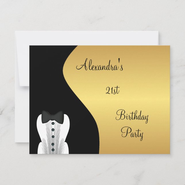 Black Tie 21st Birthday Party Black & Gold Invitation (Front)