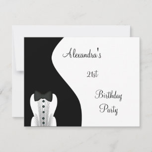 Black Tie 21st Birthday Party Black & White Invitation