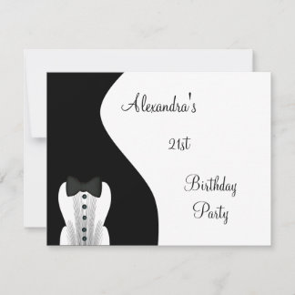Black Tie 21st Birthday Party Black & White Invitation