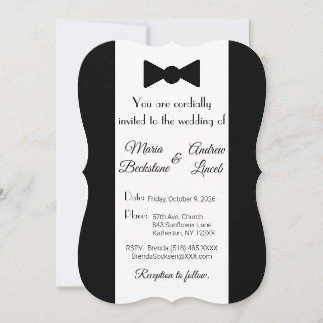 Black Tie and White Wedding Invitation (Front)