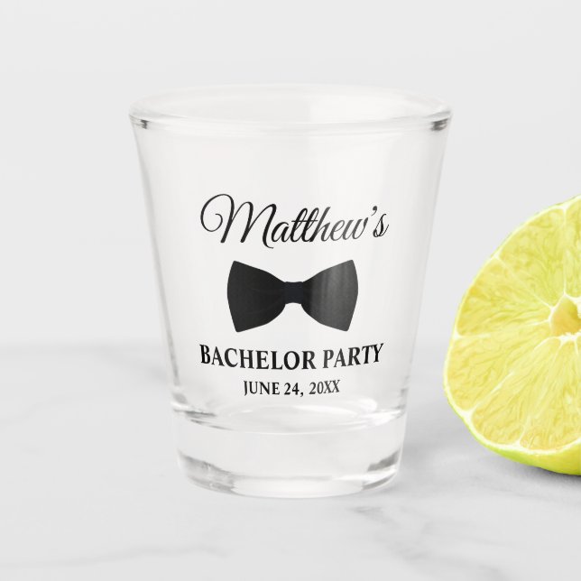 Black Tie Bachelor Party Shot Glass (Front)