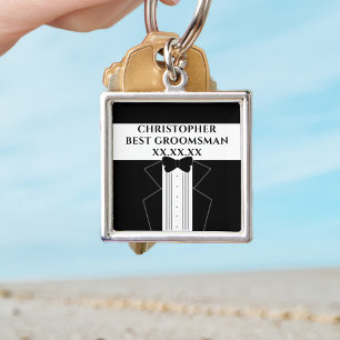 Black Tie Best Groomsman Tuxedo Wedding Key Ring