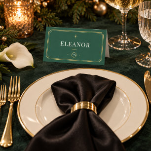 Black Tie Christmas Dinner Emerald Green & Gold Place Card