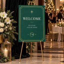 Black Tie Christmas Welcome Green & Champagne Gold