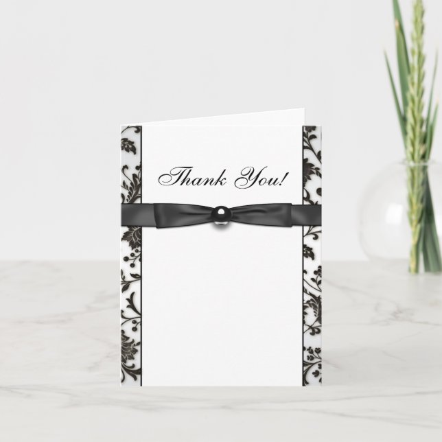 Black Tie Damask Thank You Cards (Front)