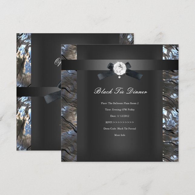 Black Tie Dinner Silver black 2 Invitation (Front/Back)