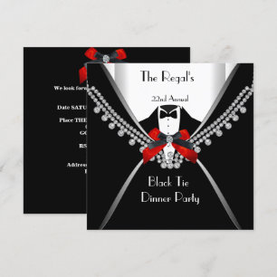 Black Tie Dinner White Red Bow Party 2 Invitation